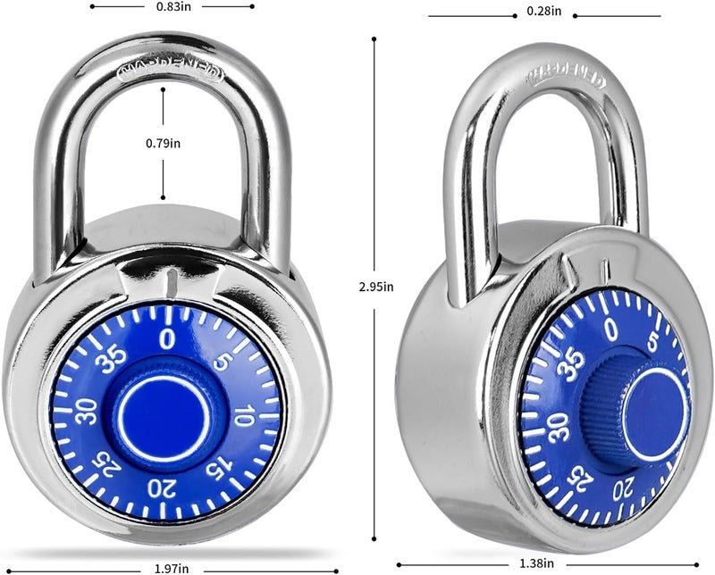 HZSY Combination Padlock 1 Pack, Fixed Dial Combination Padlock with Different Combinations, 2 in. Wide. Blue Turntable, Lock for Gym & Locker, School, Toolbox, and More - Image 4